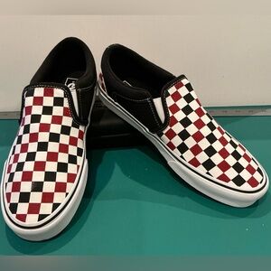 Vans Slip-On Checkerboard Sneakers - Black, White & Red  Men’s 9.5 NWT